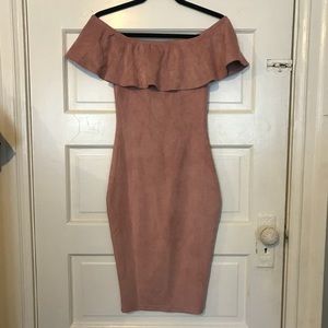 Suede off the shoulder blush dress